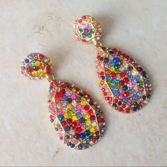 Multi Color Crystal Oval Drop Earrings NWT - Picture 3 of 5